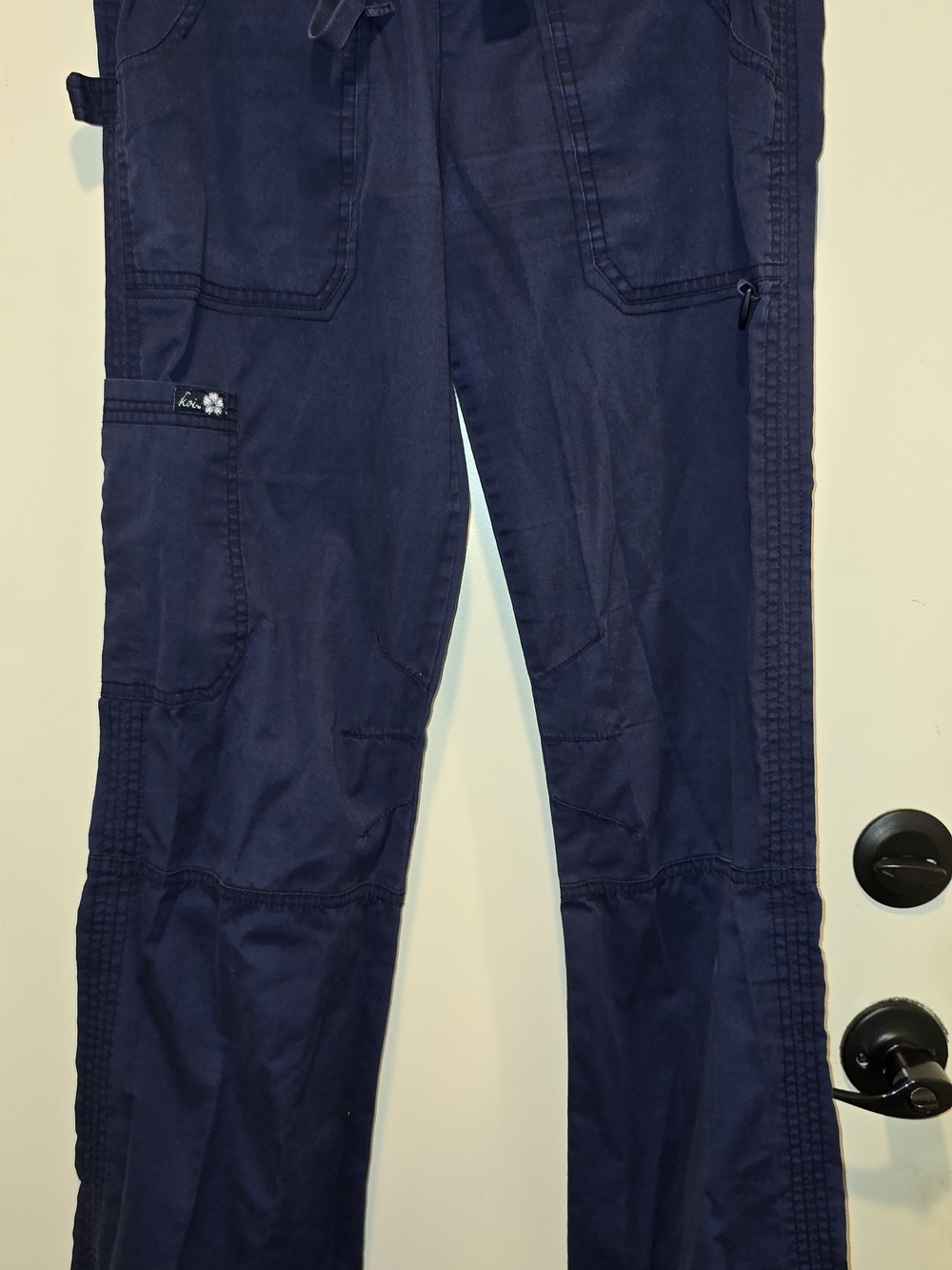 KOI Womens Navy Blue Cargo Scrub Pants